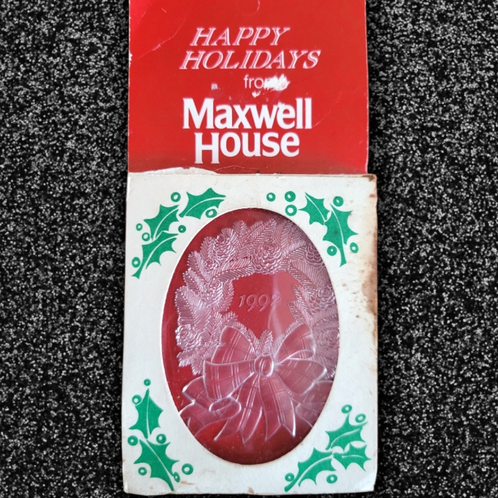 Vtg 1992 Maxwell House Christmas Ornament Wreath Bow Pine Cone